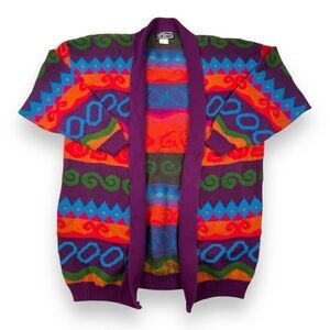 Vintage 1980s J.J. Browne Colorful Pop Art Oversized Cardigan Sweater Size Large